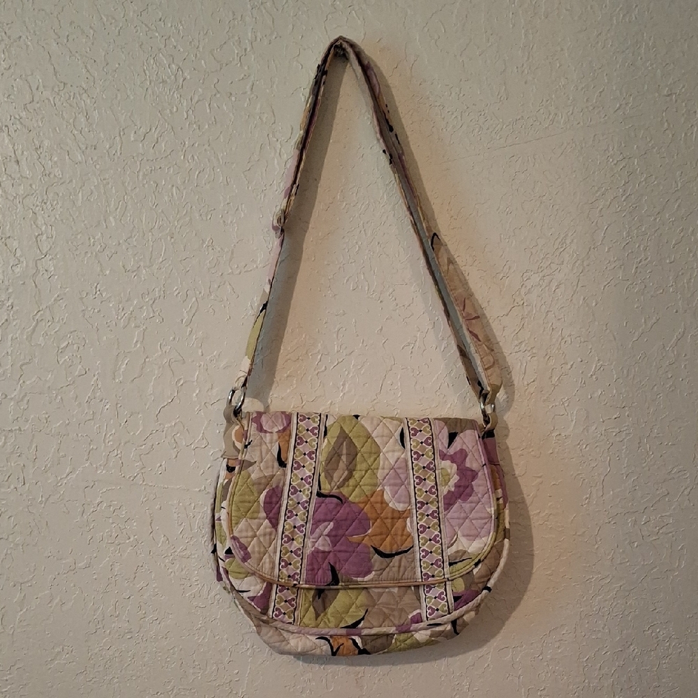 Vera Bradley Purple and Cream Crossbody Bag with Floral Design